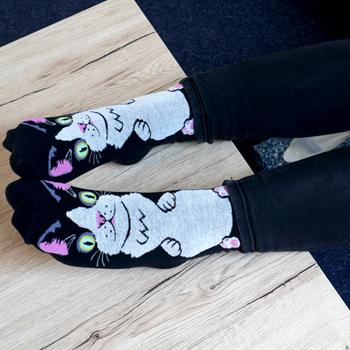 Obrázek Veselé ponožky s kočičkou - černé