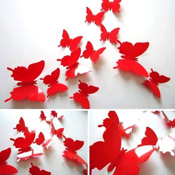 Obrázek 3D motýlci na zeď - červená