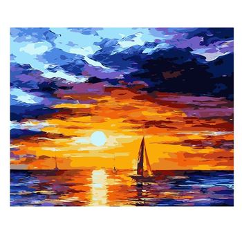Obrázek z Malování podle čísel - západ slunce, vypnuté plátno na rám 