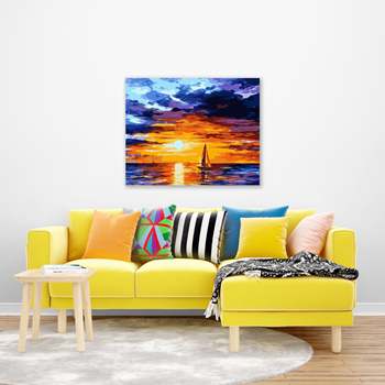 Obrázek z Malování podle čísel - západ slunce, vypnuté plátno na rám 