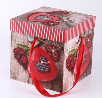 Obrázek Dárková krabička 15 cm -  srdce s růží