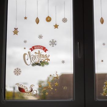 Obrázek z Vánoční nálepky na okno - zlaté ozdoby 