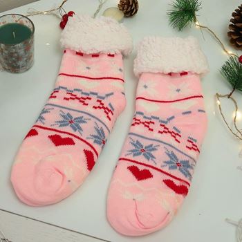 Obrázek Vánoční hřejivé ponožky s kožíškem - sváteční ornamenty