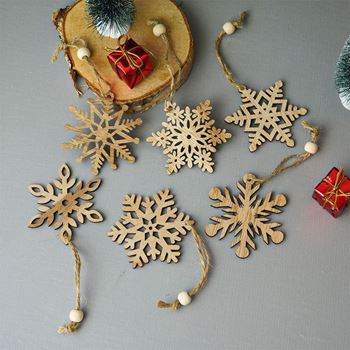 Obrázek z Sada 6 dřevěných vánočních ozdob - sněhové vločky 