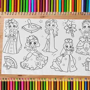 Obrázek z Lepitelné omalovánky v roli 3 m + pastelky - princezny 