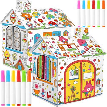 Obrázek z Dětský domeček k vybarvení s fixy 60,5 x 48 x 70 cm 