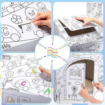 Obrázek z Dětský domeček k vybarvení s fixy 60,5 x 48 x 70 cm 