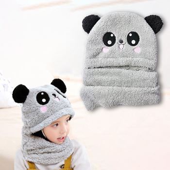 Obrázek Čepice s nákrčníkem medvídek s ušima - šedá