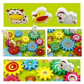 Obrázek z Dřevěná hračka s ozubenými kolečky se zvířátky 