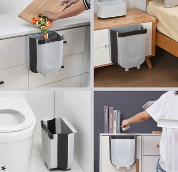 Obrázek z Skládací závěsný koš na dvířka - bílo-hnědý 