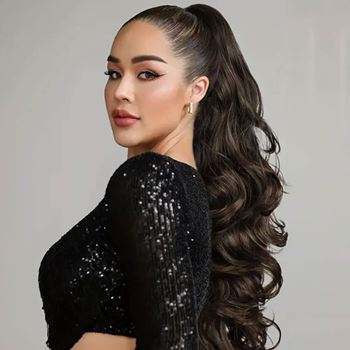 Obrázek z Příčesek do vlasů vlnitý culík 60 cm - tmavě hnědý 