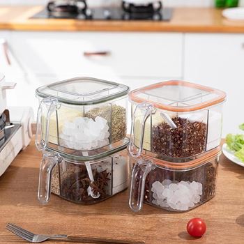 Obrázek z Dělená dóza s úchytkou - 4 přihrádky, 4 lžičky 