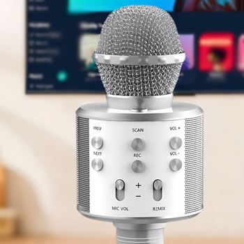Obrázek Bezdrátový karaoke mikrofon s reproduktorem a Bluetooth stříbrný