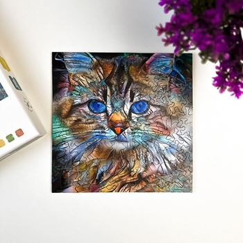 Obrázek z Dřevěné kočičí puzzle - mourovatá kočka 
