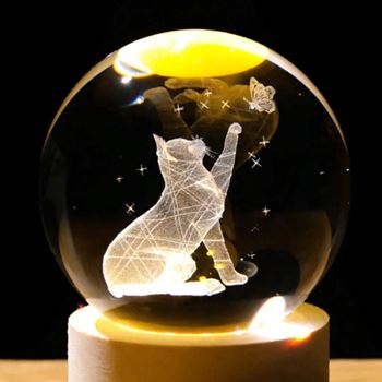 Obrázek z  LED svítící skleněná koule - kočka  