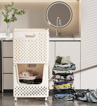 Obrázek Dvoupatrový koš na prádlo na kolečkách