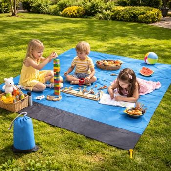 Obrázek z Plážová podložka s kolíky odolná vůči vodě a písku 2x2 m modrá 