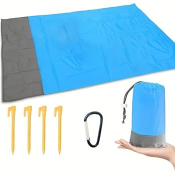 Obrázek Plážová podložka s kolíky odolná vůči vodě a písku 2x2 m modrá