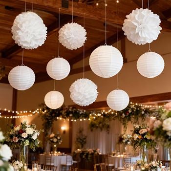 Obrázek z Bílá papírová dekorace Pompom 20 cm 5 ks 