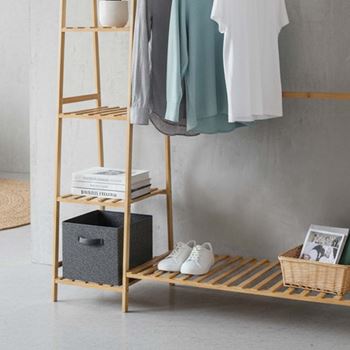 Obrázek Dřevěný stojan na oblečení s policemi a věšákem - šířka 130 cm