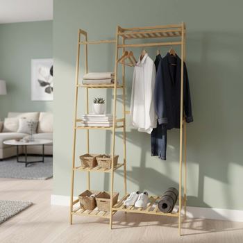 Obrázek z Bambusový stojan na oblečení s policemi a věšákem - šířka 80 cm 