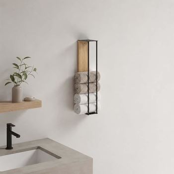 Obrázek z Nástěnný držák na ručníky dřevo/kov 40 cm 