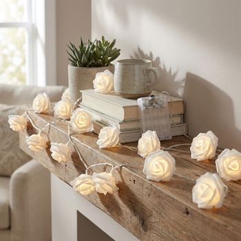 Obrázek LED světelný řetěz na baterie s růžičkami – 20 květů